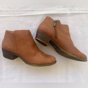 Lucky Brand Boots Womens Burklee Ankle Booties Brown Leather Side Zippers